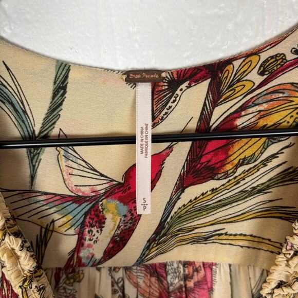 Free People Haze Floral Hummingbird Print Tunic Tank Top Boho Artisan Size Small - Picture 4 of 5